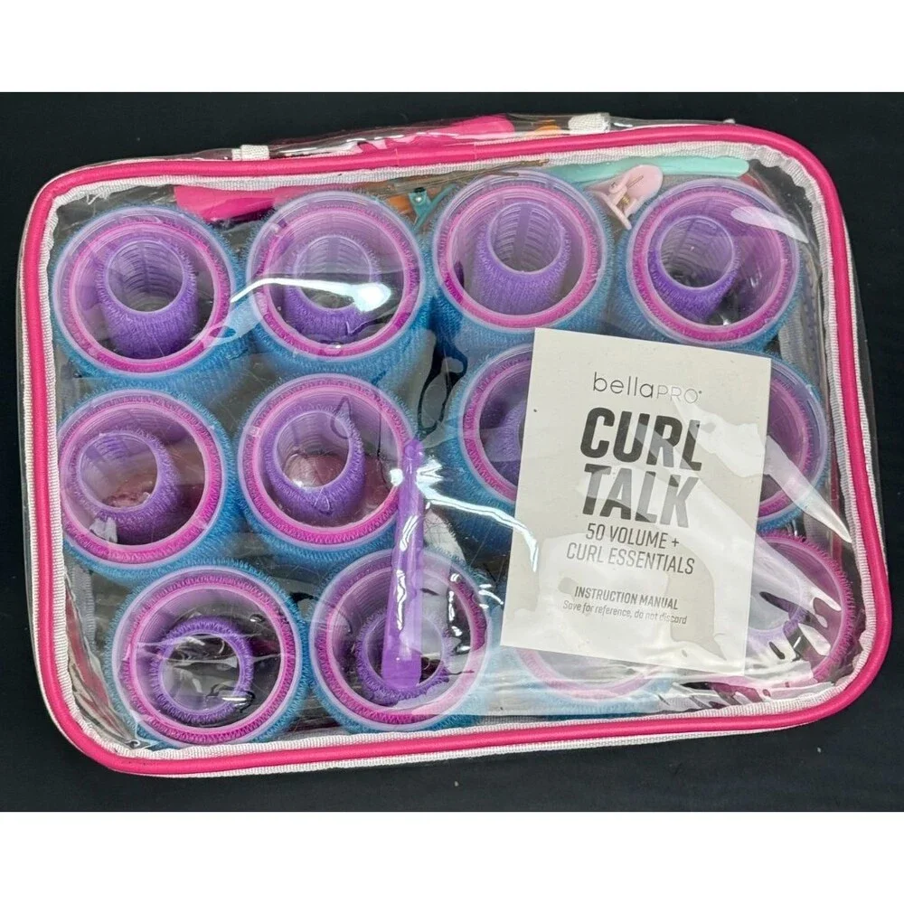 Bella Pro Curl Talk Volume Curl Essential Self Grip Hair Roller Curlers Set Case